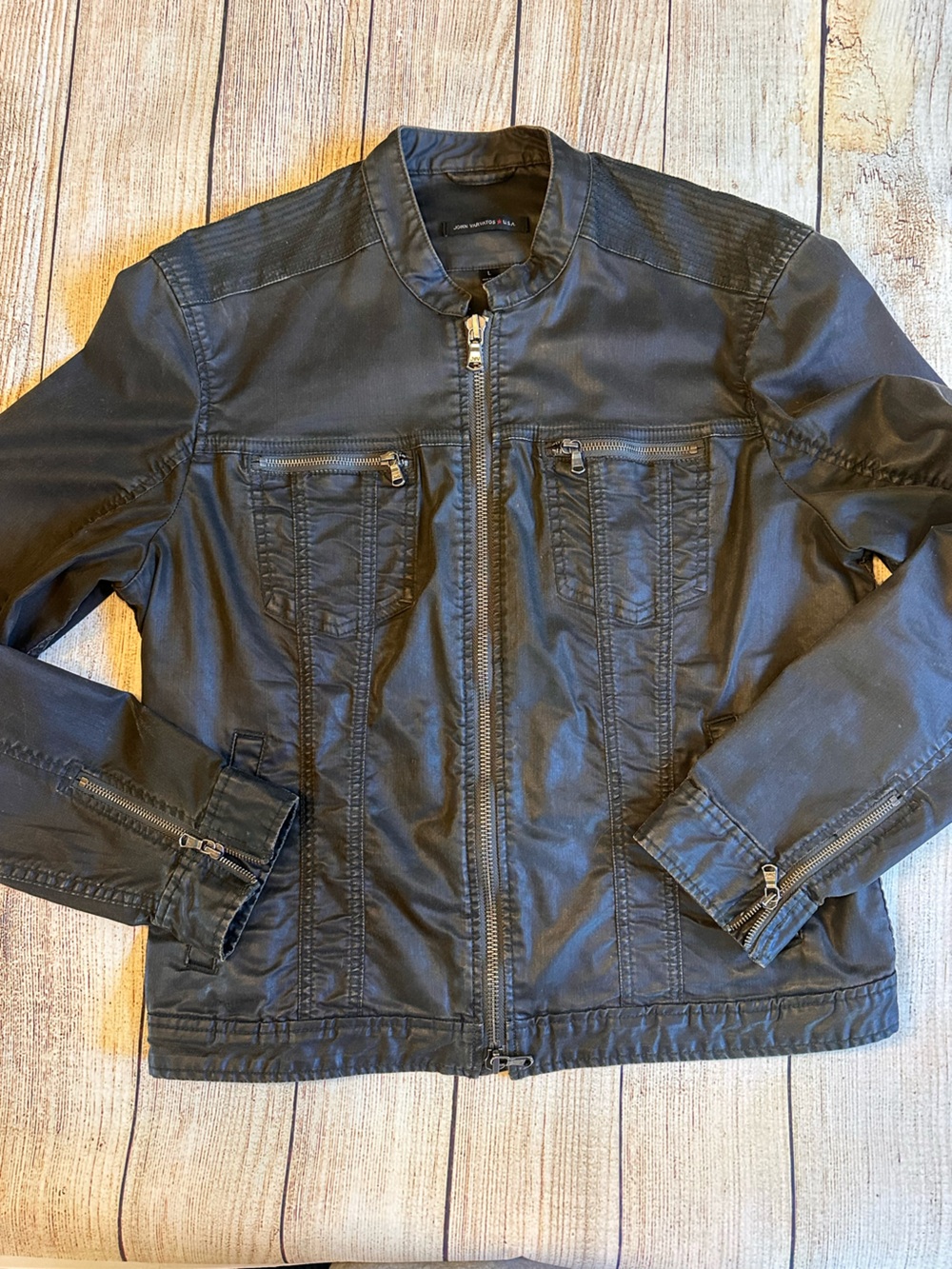 John Varvatos USA BIDE Coated Moto Jacket Black L